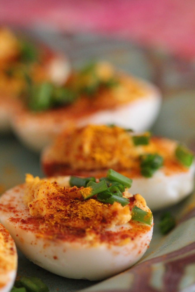 Turmeric chives deviled eggs.