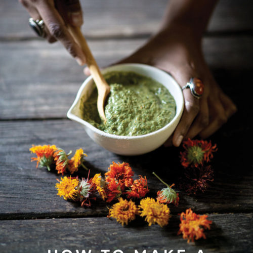A person mixing a bowl of Soothing Calendula Poultice.