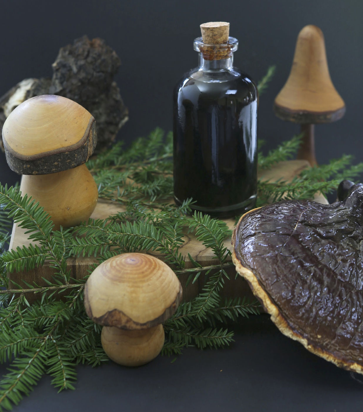A jar of Maple Medicinal Mushroom Concoction.