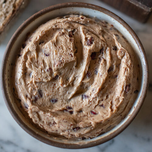 A bowl of pomegranate molasses compound butter.